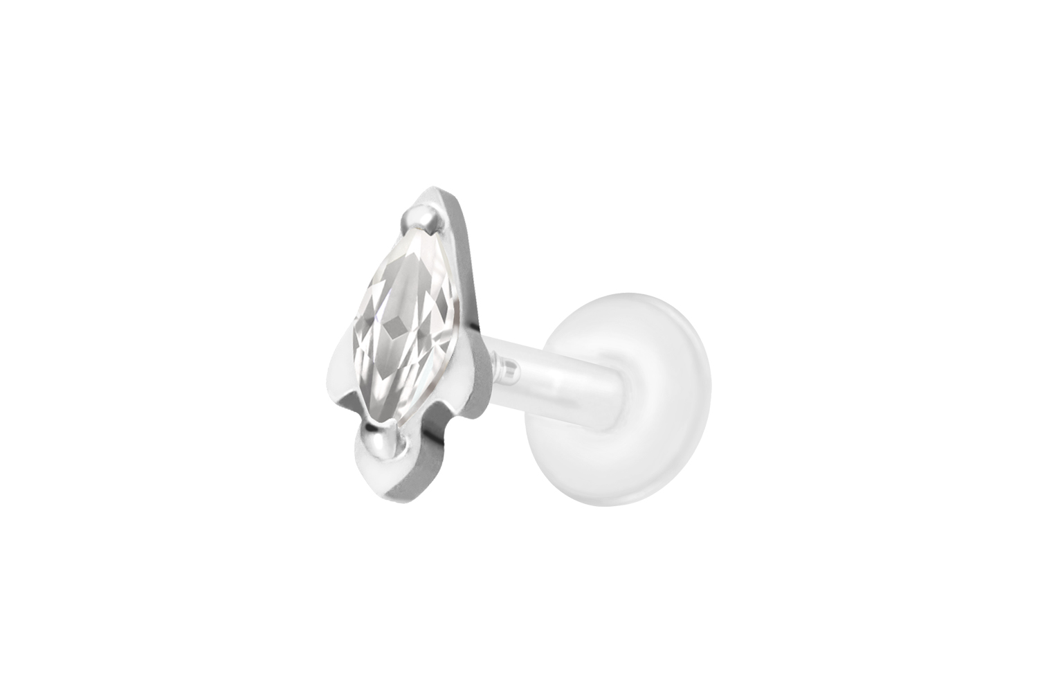 PTFE Labret Piercing mit Innengewinde + Titan-Aufsatz KRISTALLRAKETE